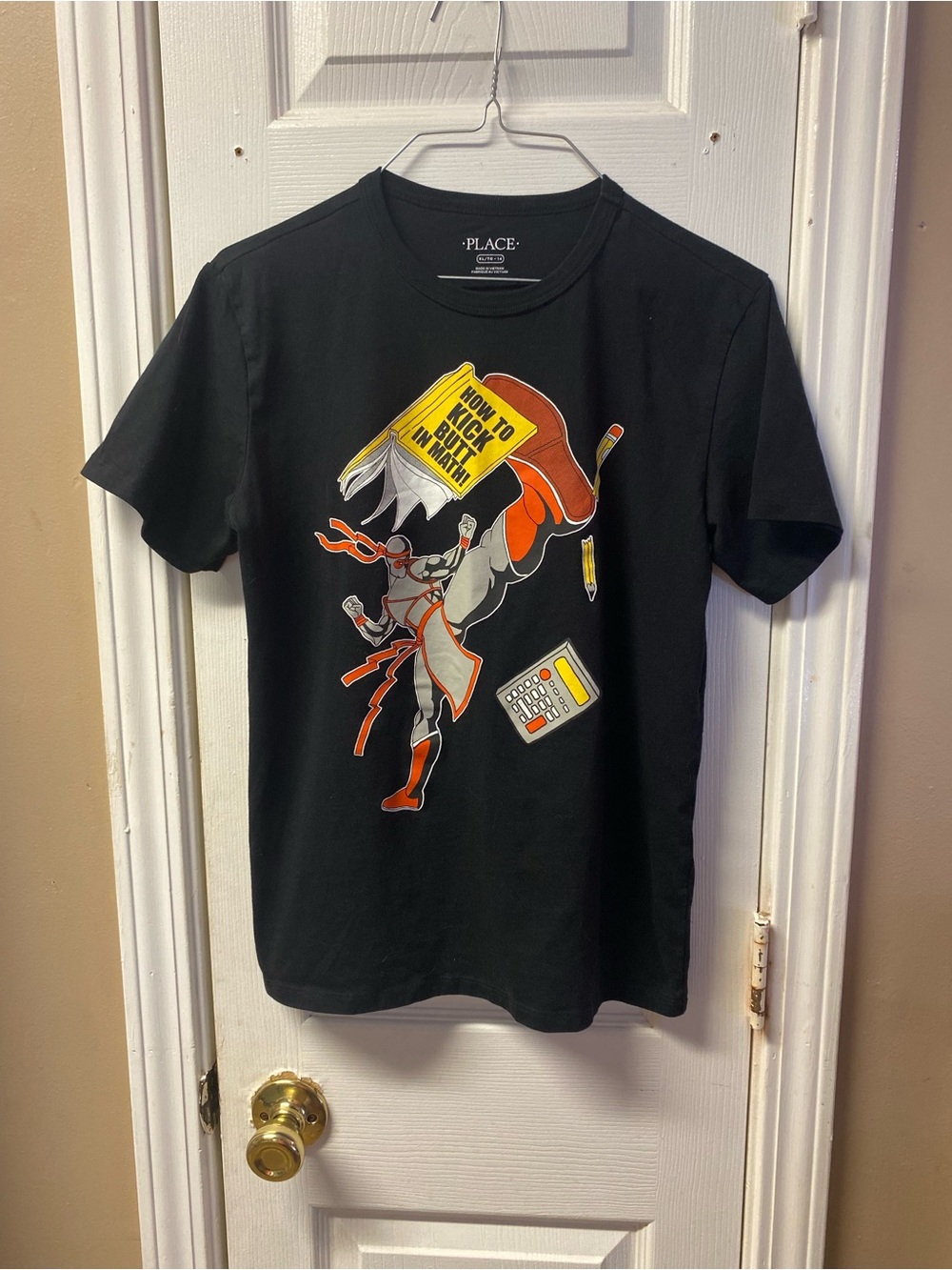 Place Black Short Sleeve Tee with Orange, Yellow & Gray Graphic